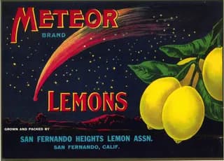 Meteor, citrus crate label, lemons, San Fernando, Calif., 1890-1900