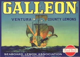 Galleon, citrus crate label, lemons, Ventura County, 1920-1930