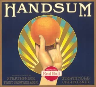 Handsum, citrus crate label, orange, Strathmore, California, 1900-1910