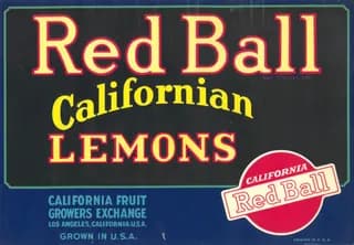 Red Ball, citrus crate label, lemons, Los Angeles, California, U.S.A., 1920-1930