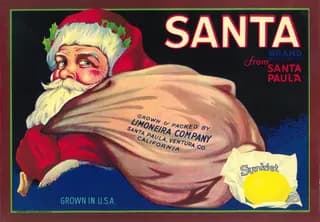 Santa, citrus crate label, lemon, Santa Paula, Ventura Co., California, 1925
