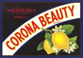 Corona Beauty, citrus crate label, lemon, Corona - Riverside Co., California, 1900-1910