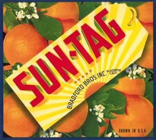 Sun-Tag, citrus crate label, oranges, Placentia, Calif., 1910-1920