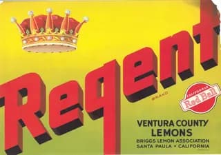 Regent, citrus crate label, lemons, Ventura County, 1890-1900