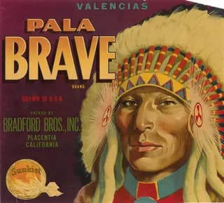 Pala Brave, citrus crate label, valencias, U.S.A, 1890-1900