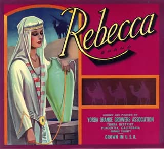 Rebecca, citrus crate label, Yorba District, Placentia, California, Orange County, 1920-1930