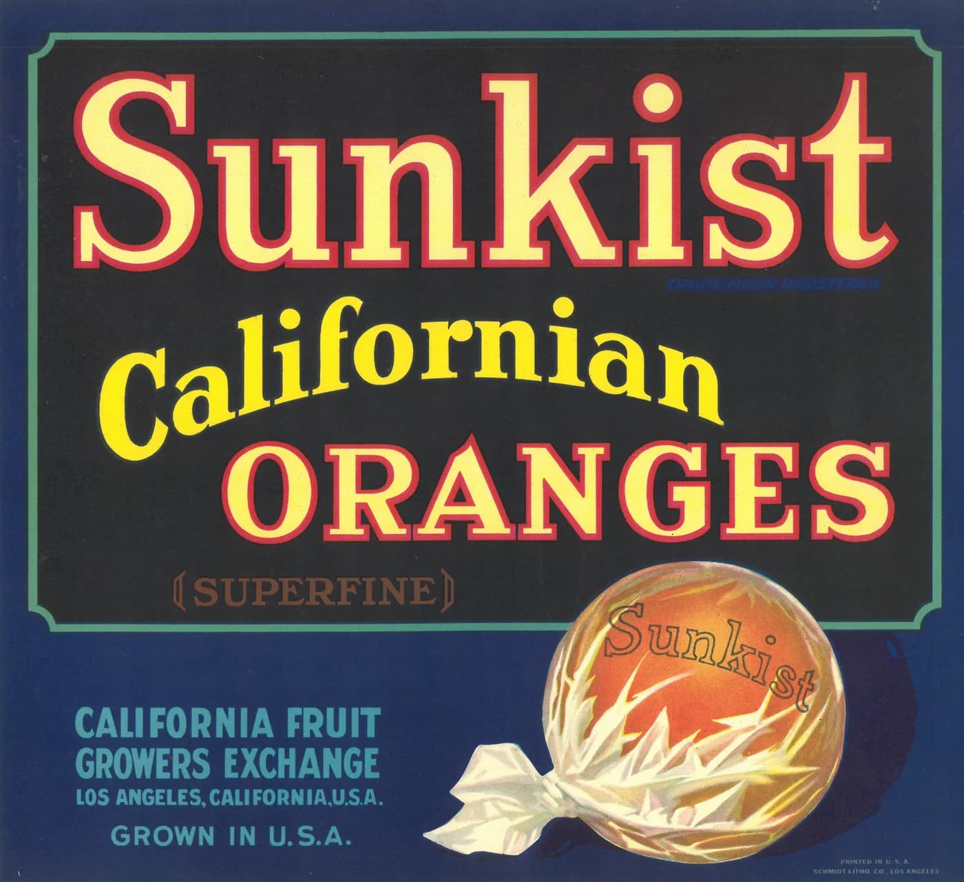 Sunkist, citrus crate label, oranges, Los Angeles, California, U.S.A., 1920-1930